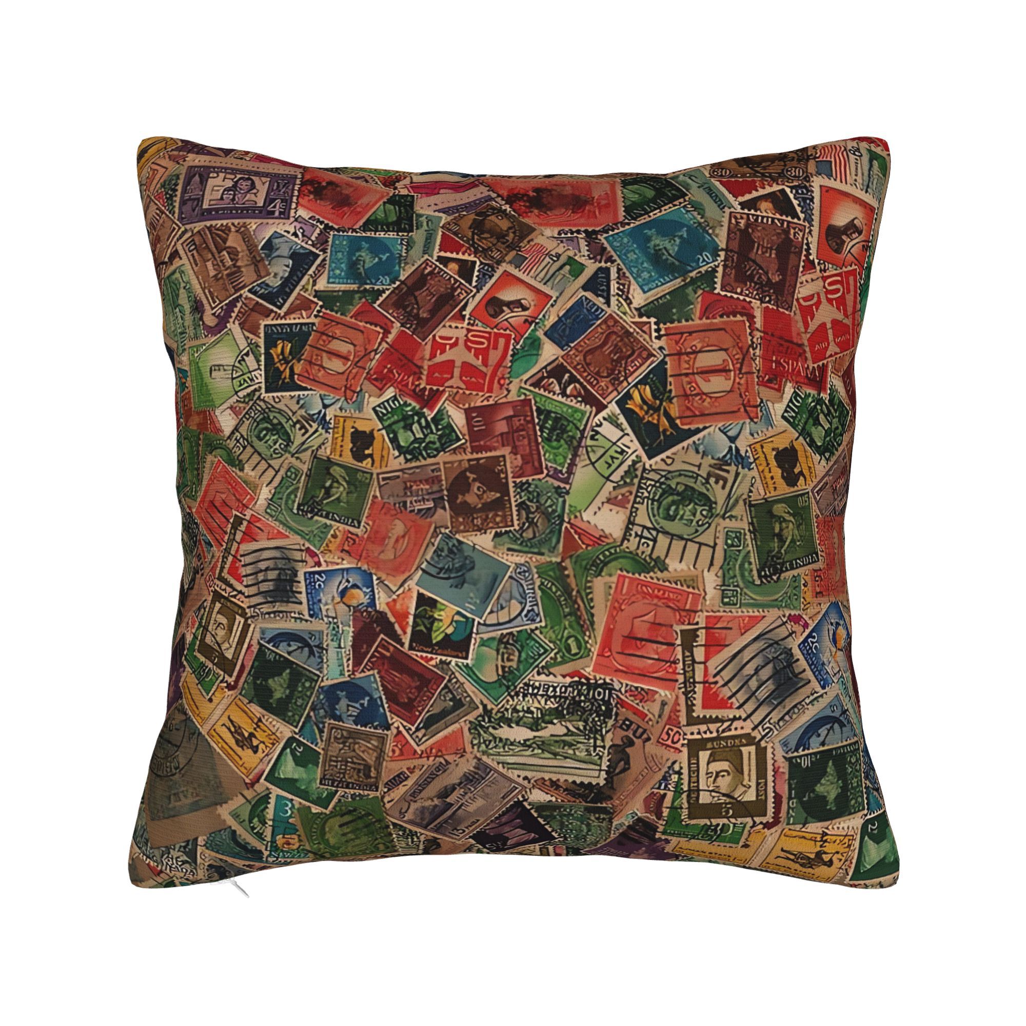 Collectible Vintage Postage Stamps - Elegante funda de cojín con diseño