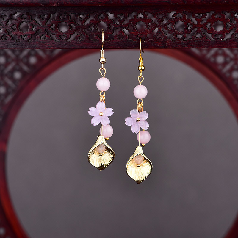 Vintage Jewelry Collection - Pendientes de flores de Jade Natural